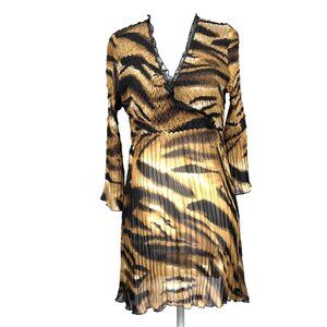 Alberto Makali Tiger Print Crinkle Top Tunic 3/4-Sleeve V-Neck Pullover Sz. S